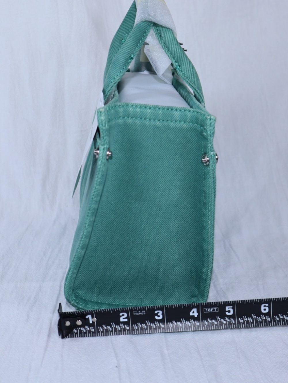 COACH Denim Cargo Tote 26 Mini Mint/Teal Handbag Crossbody NWT - Picture 5 of 7